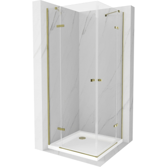 Mexen Roma Duo sklopná sprchová kabína 80 x 80 cm, priehľadná, zlatá + plochá sprchová vanička - 854-080-080-50-02-4010G