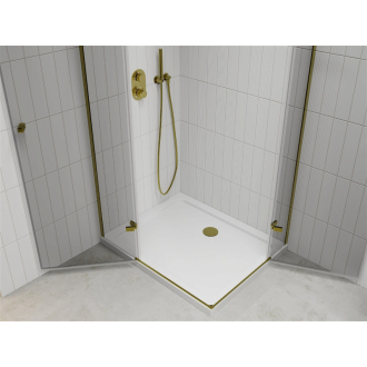 Mexen Roma Duo sklopná sprchová kabína 90 x 80 cm, priehľadná, zlatá + plochá sprchová vanička - 854-090-080-50-02-4010G