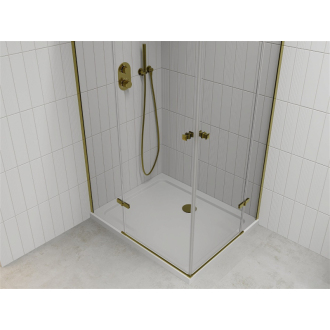 Mexen Roma Duo sklopná sprchová kabína 90 x 80 cm, priehľadná, zlatá + plochá sprchová vanička - 854-090-080-50-02-4010G