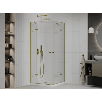 Mexen Roma Duo sklopná sprchová kabína 90 x 80 cm, priehľadná, zlatá + plochá sprchová vanička - 854-090-080-50-02-4010G