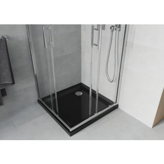 Mexen Rio štvorcová sprchová kabína 80 x 80 cm, transparentná, chróm + plochá sprchová vanička, čierna - 860-080-080-01-00-4070