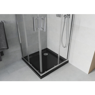 Mexen Rio štvorcová sprchová kabína 80 x 80 cm, transparentná, chróm + plochá sprchová vanička, čierna - 860-080-080-01-00-4070