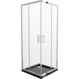 Mexen Rio štvorcová sprchová kabína 90 x 90 cm, transparentná, chróm + plochá sprchová vanička, čierna - 860-090-090-01-00-4070