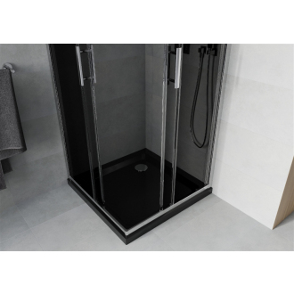Mexen Rio štvorcová sprchová kabína 90 x 90 cm, grafit, chróm + plochá sprchová vanička, čierna - 860-090-090-01-40-4070