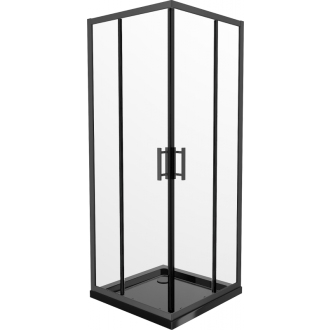 Mexen Rio štvorcová sprchová kabína 90 x 90 cm, priehľadná, čierna + plochá sprchová vanička, čierna - 860-090-090-70-00-4070B