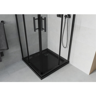 Mexen Rio štvorcová sprchová kabína 90 x 90 cm, priehľadná, čierna + plochá sprchová vanička, čierna - 860-090-090-70-00-4070B