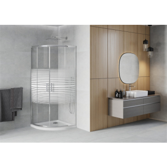 Sprchovací kút Mexen Rio polkruhový 80 x 80 cm, pruhy, chróm + Sprchová vanička plochá, biela - 863-080-080-01-20-4110