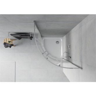 Sprchovací kút Mexen Rio polkruhový 80 x 80 cm, pruhy, chróm + Sprchová vanička plochá, biela - 863-080-080-01-20-4110