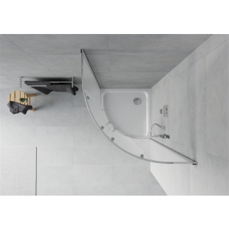 Sprchovací kút Mexen Rio polkruhový 90 x 90 cm, mráz, chróm + sprchová vanička plochá, biela - 863-090-090-01-30-4110
