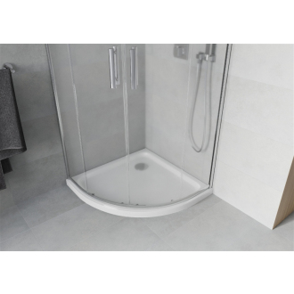 Sprchovací kút Mexen Rio polkruhový 90 x 90 cm, mráz, chróm + sprchová vanička plochá, biela - 863-090-090-01-30-4110