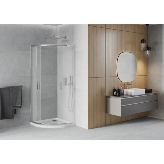 Sprchovací kút Mexen Rio polkruhový 90 x 90 cm, mráz, chróm + sprchová vanička plochá, biela - 863-090-090-01-30-4110