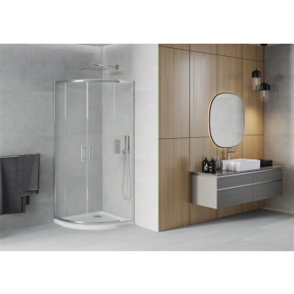 Sprchovací kút Mexen Rio polkruhový 90 x 90 cm, mráz, chróm + sprchová vanička plochá, biela - 863-090-090-01-30-4110