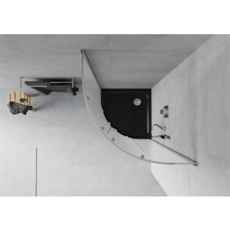 Sprchovací kút Mexen Rio polkruhový 90 x 90 cm, mráz, chróm + sprchová vanička plochá, čierna - 863-090-090-01-30-4170