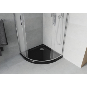 Sprchovací kút Mexen Rio polkruhový 90 x 90 cm, mráz, chróm + sprchová vanička plochá, čierna - 863-090-090-01-30-4170