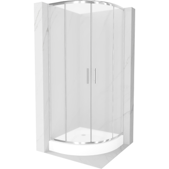 Sprchovací kút Mexen Rio polkruhový 90 x 90 cm, pruhy, chróm + sprchová vanička Rio, biela - 863-090-090-01-30-4710