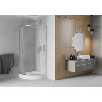 Sprchovací kút Mexen Rio polkruhový 90 x 90 cm, pruhy, chróm + sprchová vanička Rio, biela - 863-090-090-01-30-4710