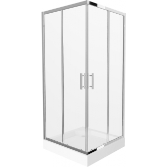 Mexen Rio štvorcová sprchová kabína 90 x 90 cm, transparentná, chróm + sprchová vanička Rio, biela - 860-090-090-01-00-4510