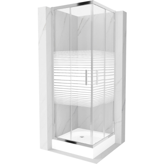 Mexen Rio štvorcová sprchová kabína 70 x 70 cm, pruhy, chróm + sprchová vanička Rio, biela - 860-070-070-01-20-4510