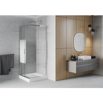 Mexen Rio štvorcová sprchová kabína 80 x 80 cm, pruhy, chróm + sprchová vanička Rio, biela - 860-080-080-01-20-4510