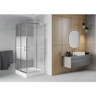 Mexen Rio štvorcová sprchová kabína 90 x 90 cm, pruhy, chróm + sprchová vanička Rio, biela - 860-090-090-01-20-4510