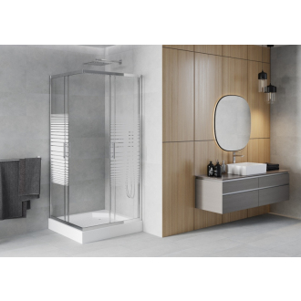 Mexen Rio štvorcová sprchová kabína 90 x 90 cm, pruhy, chróm + sprchová vanička Rio, biela - 860-090-090-01-20-4510