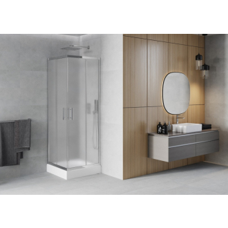 Mexen Rio štvorcový sprchovací kút 70 x 70 cm, mráz, chróm + sprchová vanička Rio, biela - 860-070-070-01-30-4510