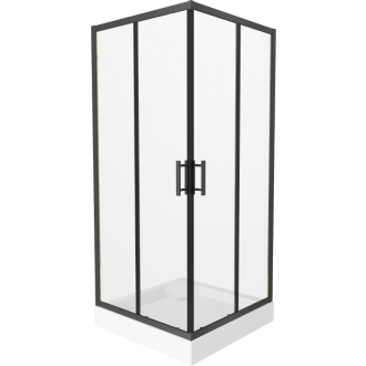 Mexen Rio štvorcová sprchová kabína 90 x 90 cm, priehľadná, čierna + sprchová vanička Rio, biela - 860-090-090-70-00-4510