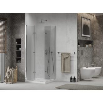 Mexen Lima Duo skladací sprchovací kút 80 x 80 cm, transparentný, chróm + plochá sprchová vanička - 856-080-080-01-02-4010