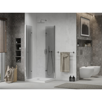 Mexen Lima Duo skladací sprchovací kút 100 x 100 cm, transparentný, chróm + plochá sprchová vanička - 856-100-100-01-02-4010