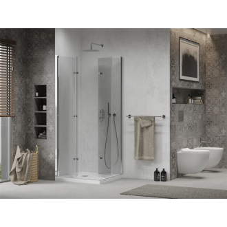 Mexen Lima Duo skladací sprchovací kút 100 x 100 cm, transparentný, chróm + plochá sprchová vanička - 856-100-100-01-02-4010