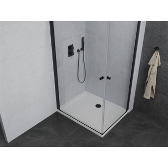 Mexen Pretoria Duo vyklápacia sprchová kabína 90 x 80 cm, priehľadná, čierna + plochá sprchová vanička - 852-090-080-70-02-4010B