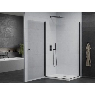 Mexen Pretoria Duo vyklápacia sprchová kabína 90 x 80 cm, priehľadná, čierna + plochá sprchová vanička - 852-090-080-70-02-4010B