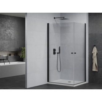 Mexen Pretoria Duo vyklápacia sprchová kabína 90 x 80 cm, priehľadná, čierna + plochá sprchová vanička - 852-090-080-70-02-4010B