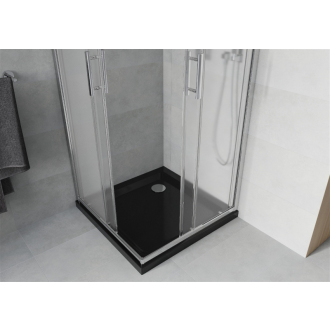 Mexen Rio štvorcový sprchovací kút 90 x 90 cm, mráz, chróm + plochá sprchová vanička, čierna - 860-090-090-01-30-4070
