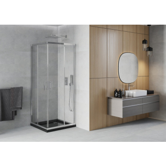 Mexen Rio štvorcový sprchovací kút 90 x 90 cm, mráz, chróm + plochá sprchová vanička, čierna - 860-090-090-01-30-4070