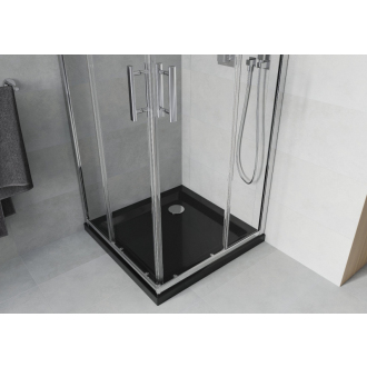 Mexen Rio štvorcový sprchovací kút 90 x 90 cm, mráz, chróm + plochá sprchová vanička, čierna - 860-090-090-01-30-4070