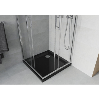 Mexen Rio štvorcový sprchovací kút 90 x 90 cm, mráz, chróm + plochá sprchová vanička, čierna - 860-090-090-01-30-4070