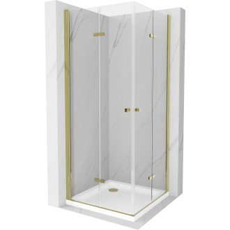Mexen Lima Duo skladací sprchovací kút 90 x 90 cm, transparentná, zlatá + plochá sprchová vanička - 856-090-090-50-02-4010G