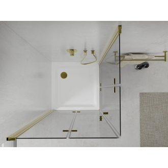Mexen Lima Duo skladací sprchovací kút 90 x 90 cm, transparentná, zlatá + plochá sprchová vanička - 856-090-090-50-02-4010G