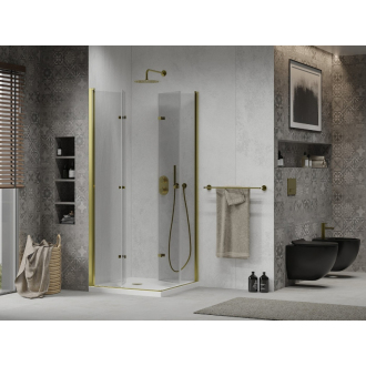 Mexen Lima Duo skladací sprchovací kút 90 x 90 cm, transparentná, zlatá + plochá sprchová vanička - 856-090-090-50-02-4010G
