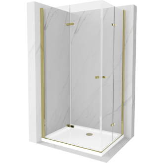 Mexen Lima Duo skladací sprchovací kút 90 x 80 cm, transparentná, zlatá + plochá sprchová vanička - 856-090-080-50-02-4010G