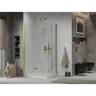 Mexen Lima Duo skladací sprchovací kút 90 x 80 cm, transparentná, zlatá + plochá sprchová vanička - 856-090-080-50-02-4010G