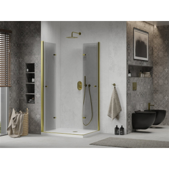 Mexen Lima Duo skladací sprchovací kút 90 x 80 cm, transparentná, zlatá + plochá sprchová vanička - 856-090-080-50-02-4010G