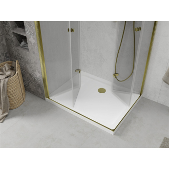 Mexen Lima Duo skladací sprchovací kút 90 x 80 cm, transparentná, zlatá + plochá sprchová vanička - 856-090-080-50-02-4010G