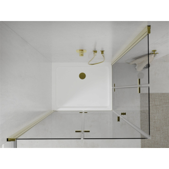 Mexen Lima Duo skladací sprchovací kút 90 x 80 cm, transparentná, zlatá + plochá sprchová vanička - 856-090-080-50-02-4010G