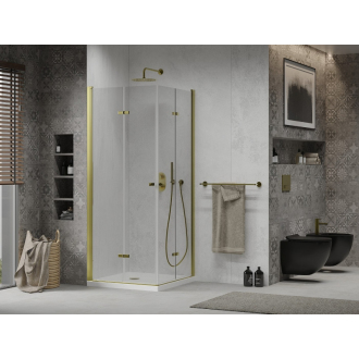 Mexen Lima Duo skladací sprchovací kút 90 x 80 cm, transparentná, zlatá + plochá sprchová vanička - 856-090-080-50-02-4010G