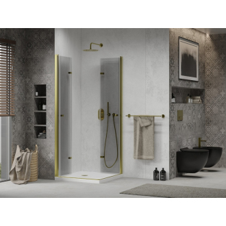 Mexen Lima Duo skladací sprchovací kút 90 x 80 cm, transparentná, zlatá + plochá sprchová vanička - 856-090-080-50-02-4010G