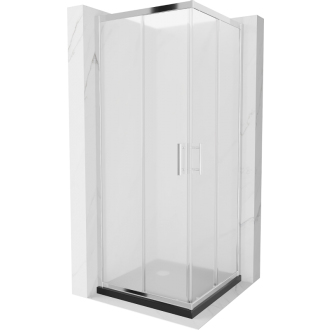 Mexen Rio štvorcový sprchovací kút 80 x 80 cm, mráz, chróm + plochá sprchová vanička, čierna - 860-080-080-01-30-4070