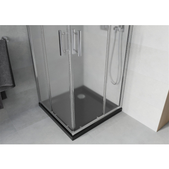 Mexen Rio štvorcový sprchovací kút 80 x 80 cm, mráz, chróm + plochá sprchová vanička, čierna - 860-080-080-01-30-4070