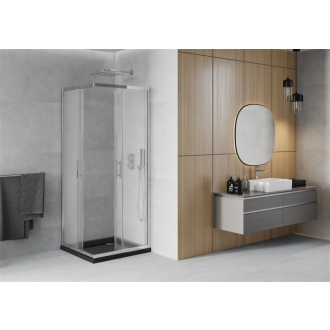 Mexen Rio štvorcový sprchovací kút 80 x 80 cm, mráz, chróm + plochá sprchová vanička, čierna - 860-080-080-01-30-4070